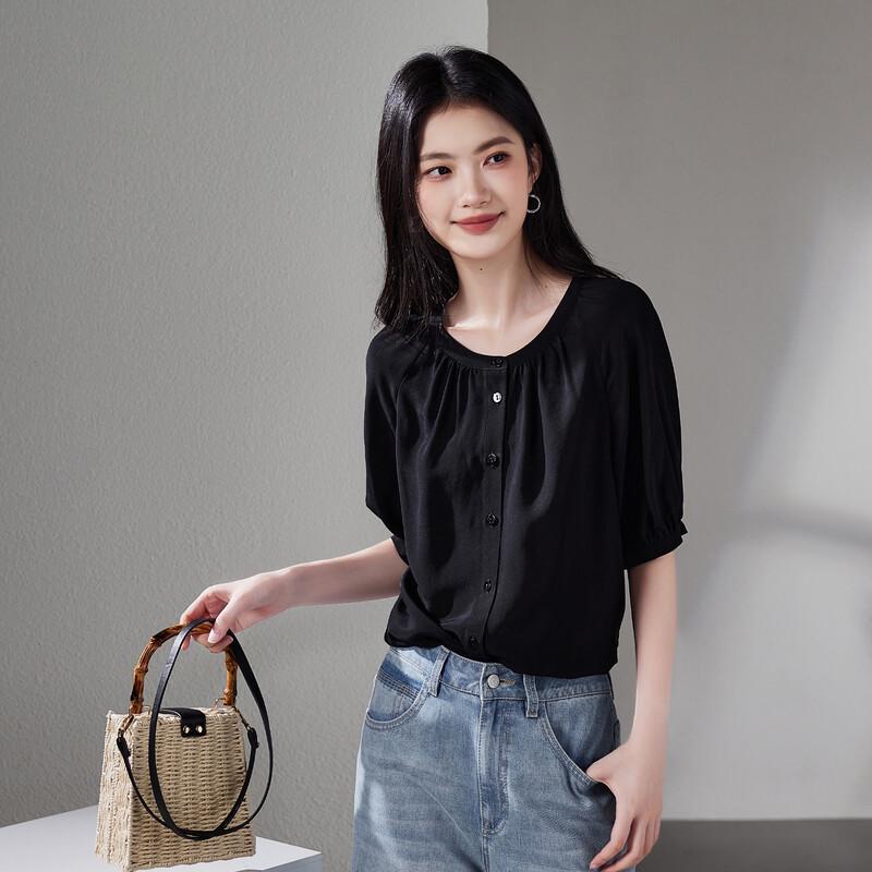 SOFSIL Women s 2026 Summer French Style Silk Puff Sleeve Blouse L