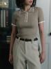 Women S Fitted Ribbed Turn Down Collar Knit Top 3 4 Sleeve