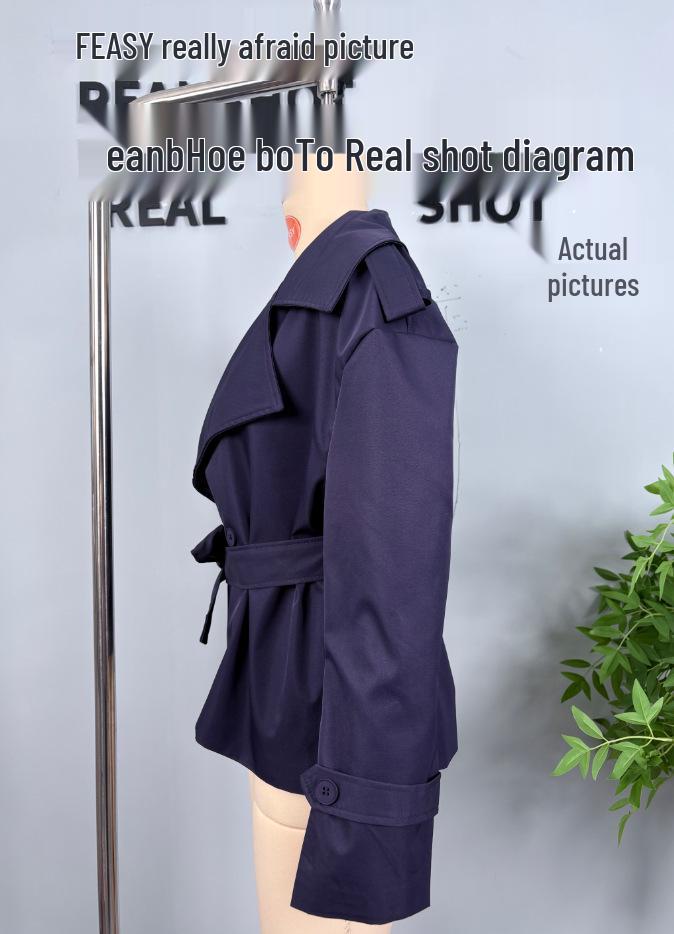 European and American Style Women's Solid Color Belted Short Jacket Windbreaker.