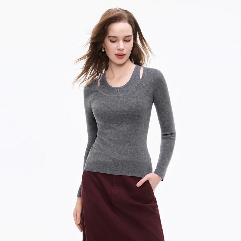 

Women s Faux Two-Piece Wool Blend Pullover Sweater M