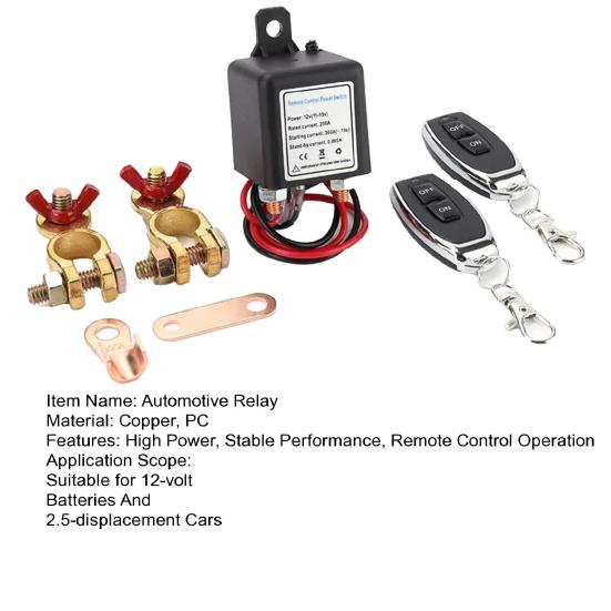 Automotive Relay Wireless Remote Control 200A 12V Battery Disconnect Switch with Waterproof Shell Copper Terminals