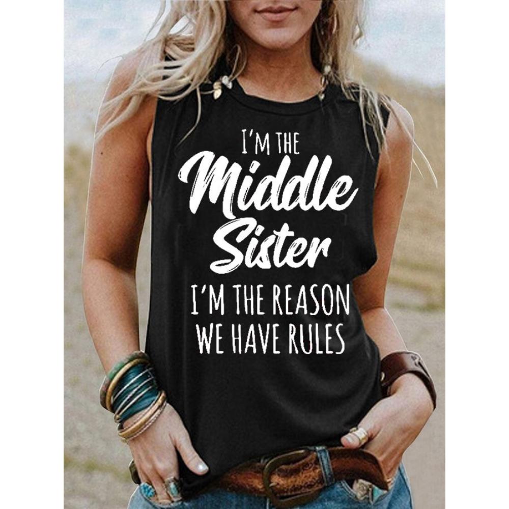 

Women s 3D letter printed sleeveless T-shirt, fashionable casual streetwear, round neck sleeveless vest, women s T-shirt 4XL