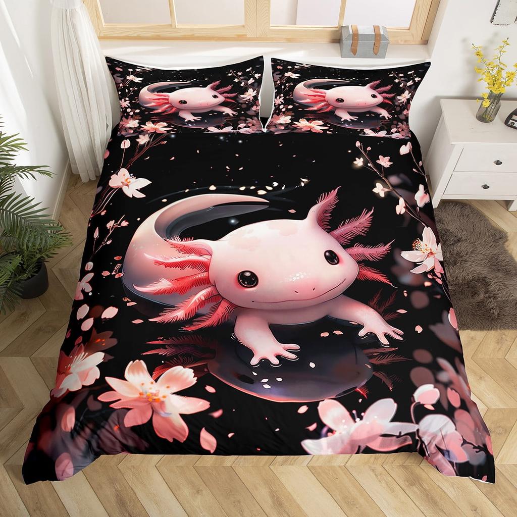 Comforter Kawaii Axolotl Full For Kids Boys Girls Room Decorpink Cute Cartoon Animal Bedding Set Sea Coral Shell Soft Warm