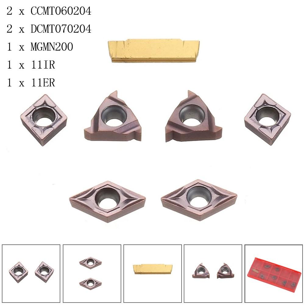 7pcs Carbide Insert Set for 10mm Shank Turning Tool Holder CCMT060204/11IR/11ER