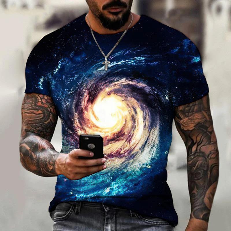 Summer novel visual difference pattern printing street men's short sleeve large size 3D round neck T-shirt sweatshirt popular