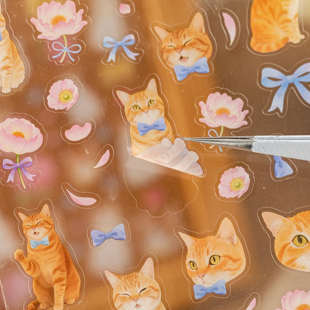 4 Styles Cute Cats Theme PET Stickers Hand Account For Scrapbooking DIY Collage Material Background Decoration Journal Supplies