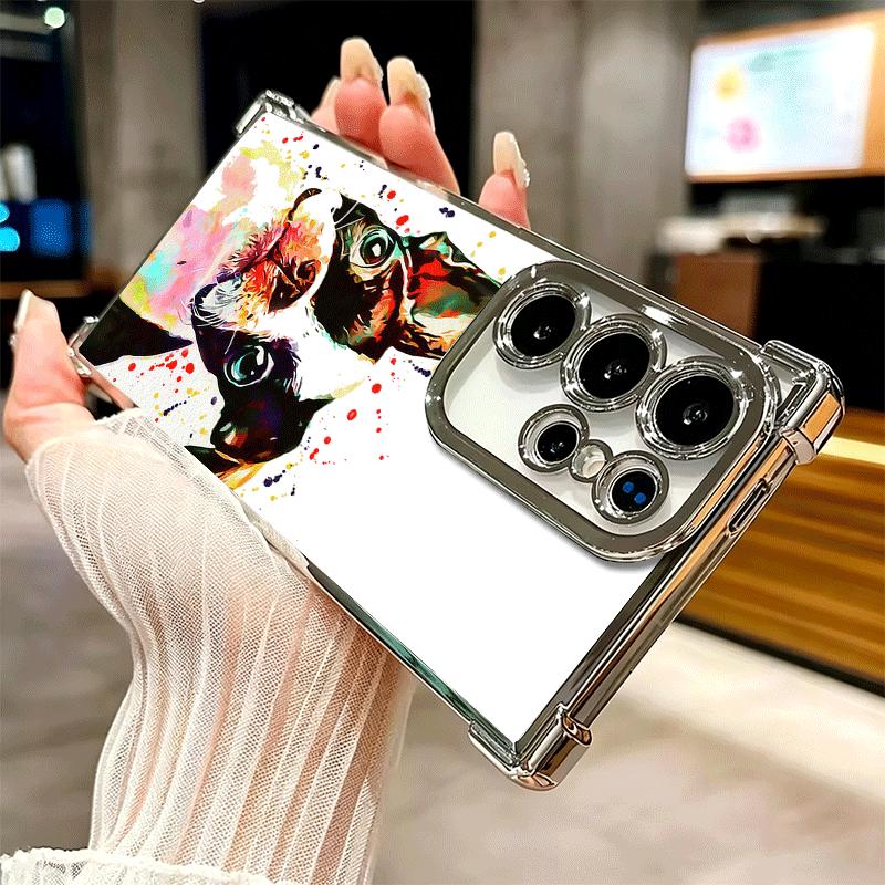 French Bulldog Dog Pug Design Plating Phone Case For Samsung Galaxy S24 S25 FE S26 Edge S23 Ultra S22 S21 Plus S20 Anti-Fall Air