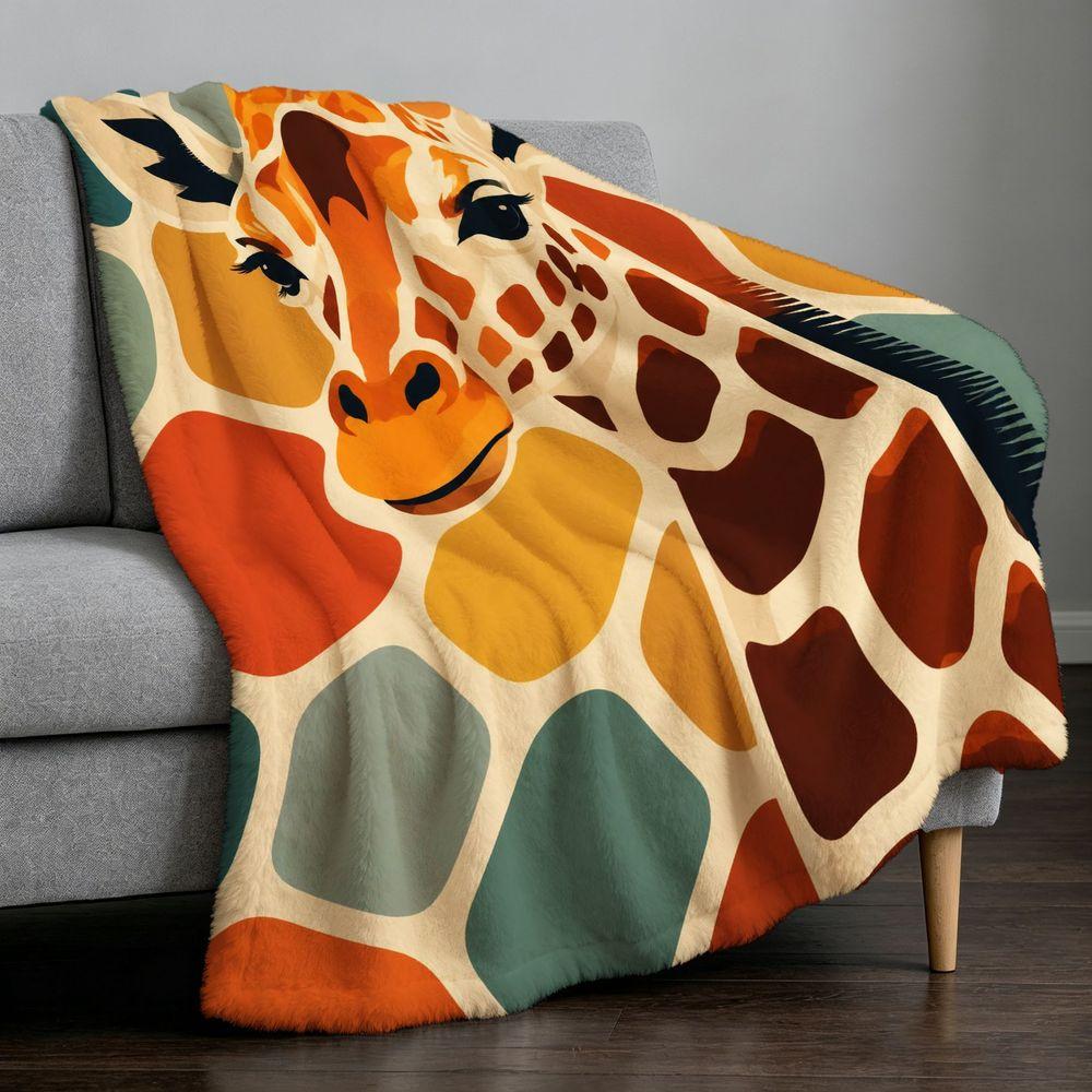 Color Block Giraffe Flannel Throw Blanket Abstract Safari Animal Print Soft Warm Bed Sofa Decor Blanket
