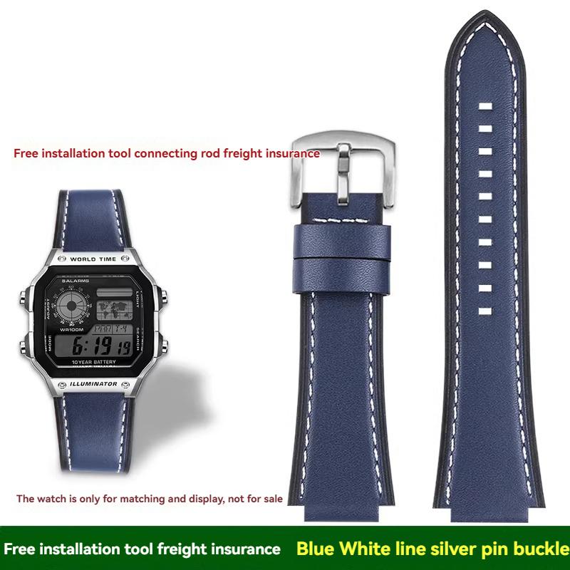 For Casio small square AE1200/1300/1500 SGW-300/400 W-218 men's original genuine leather watch strap accessories