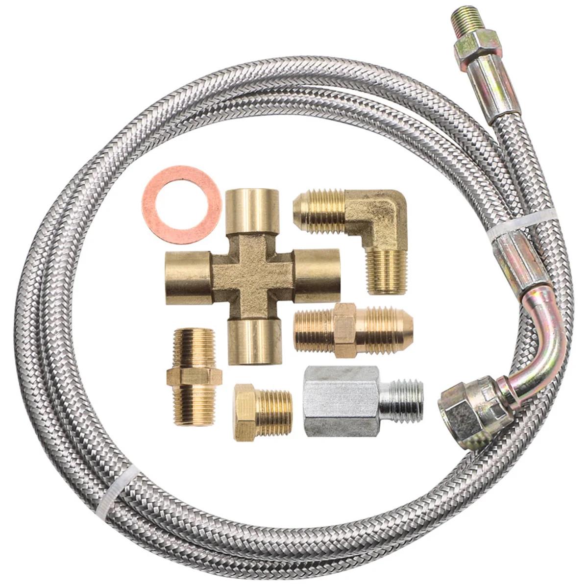 

New Turbo Oil Feed Line Kit Universal Oil Return Line Kit Oil Drain Line Kit with 1/8 NPT, 90 ° 4 AN To 1/8 NPT Connector For