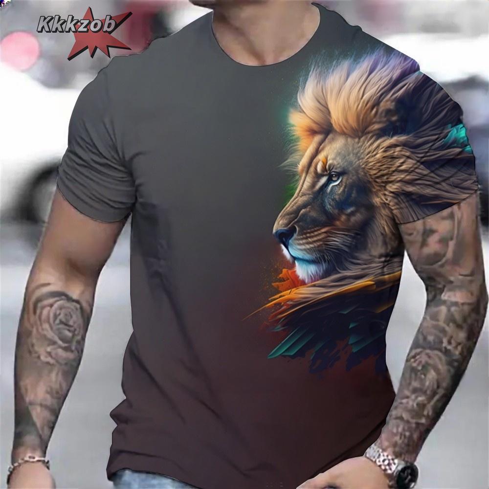 Men's Shirts Fierce Tiger Print T-Shirt 3D Animal Summer Short Sleeved Male Oversized T-Shirts Casual Tops Tees Men Clothing