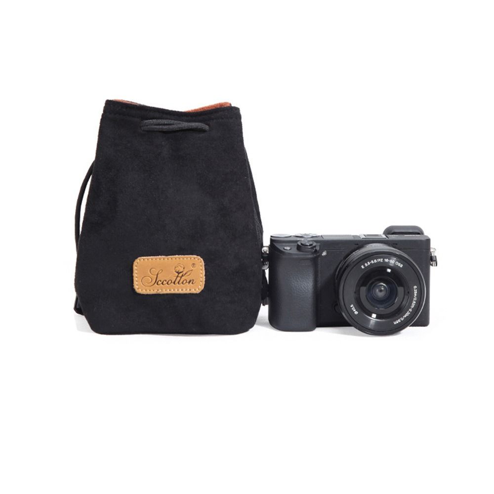 Soft Camera Storage Bag Dustproof Polar Fleece Lining Lens Protective Case Adjustable Strap Waterproof DSLR Drawstring Bag