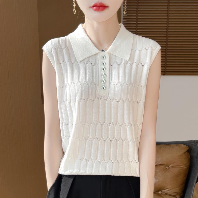 

Женский модный трикотажный жилет-поло без рукавов из жаккардовой мериносовой шерсти XL белый