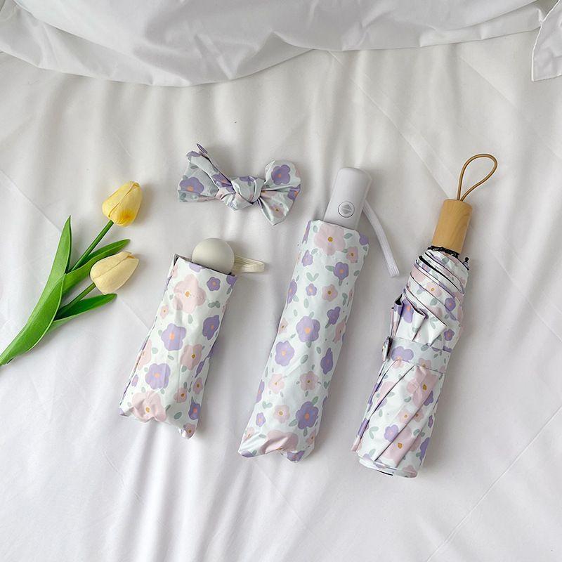 1pc Gentle Floral Ins Wind Sun Protection Folding UV Rain and Light Dual-use Portable Sunshade Umbrella