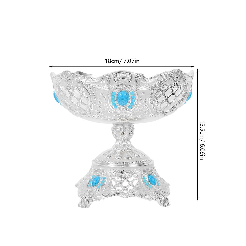 Vintage European Retro Fruit Tray Zinc Alloy Hollow Footed Fruit Holder Countertop Decorative Snack Candy Bowl for Dining Table