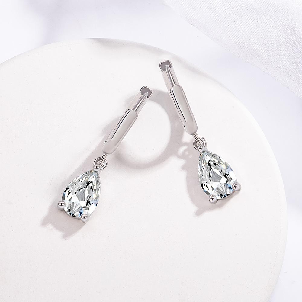 Simple Female Earrings 925 Sterling Silver Water Droplet Shaped Zircon Earrings for Women Promise Love Wedding Jewelry Brincos