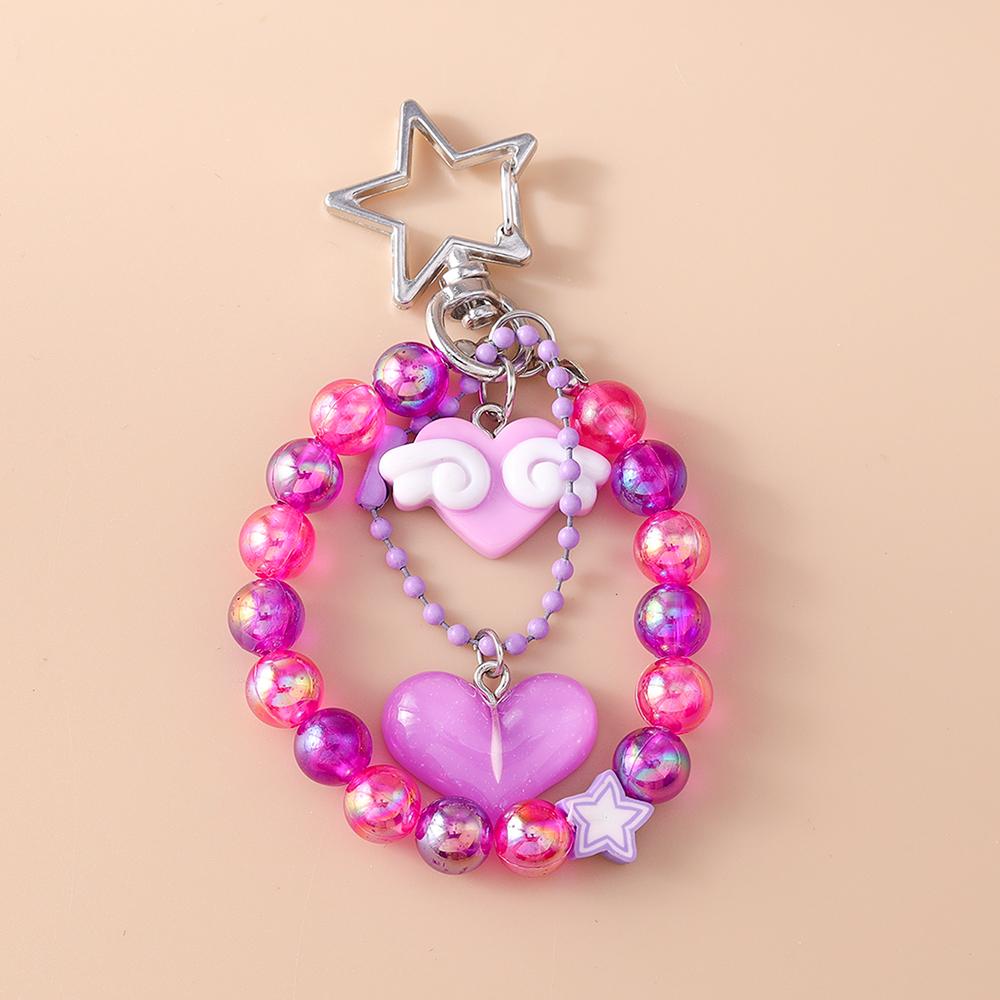 Pretty Handmade Beaded Bracelet Keychain Wristlet Keyring Pendants for Women Girls Handbag Decor DIY Kid's Jewelry Accessories
