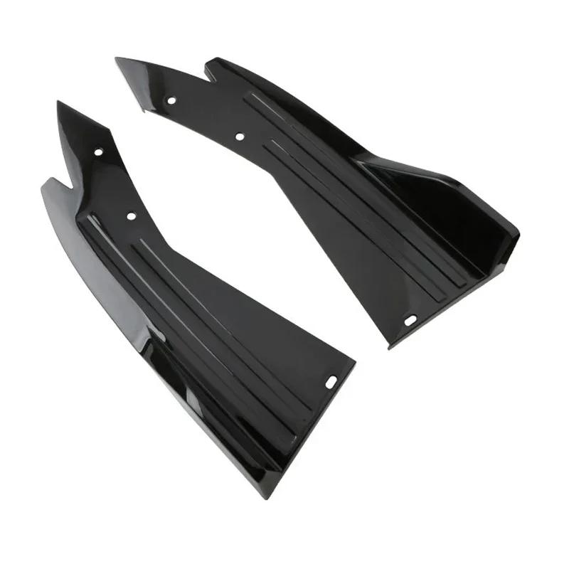 2pcs Car Rear Bumper Spoiler Lip Carbon Fiber Wing Trim Anti-crash Diffuser Side Skirt Wrap Angle Splitter For Peugeot 208 E-208 Shiny Black
