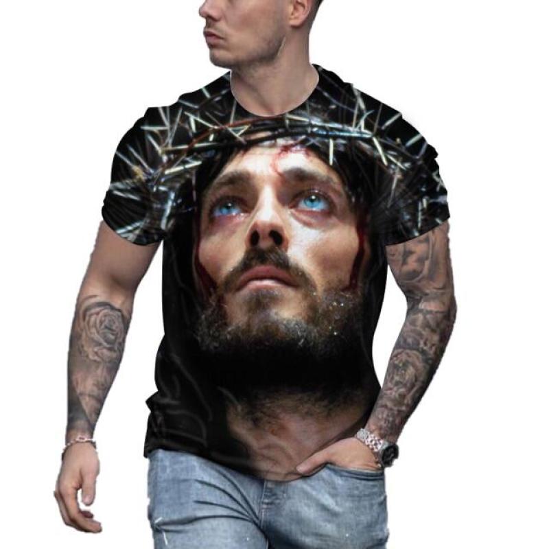 Retro Men's T-shirt Jesus Pattern T-shirt Men's Casual Short sleeved T-shirt Quick Drying Large Clothing Top Street Clothing