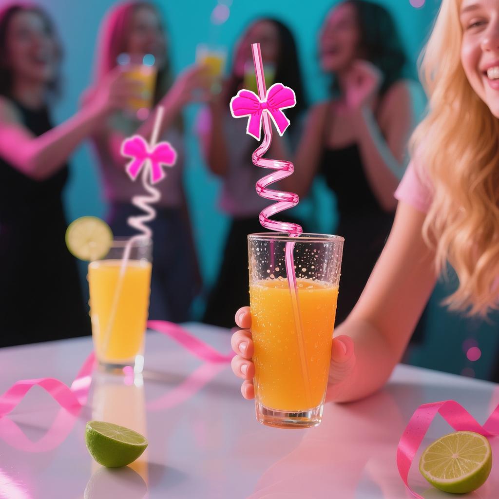 Bow Spiral Straw Cartoon Straw Drink Accessory Party Party 10pcs