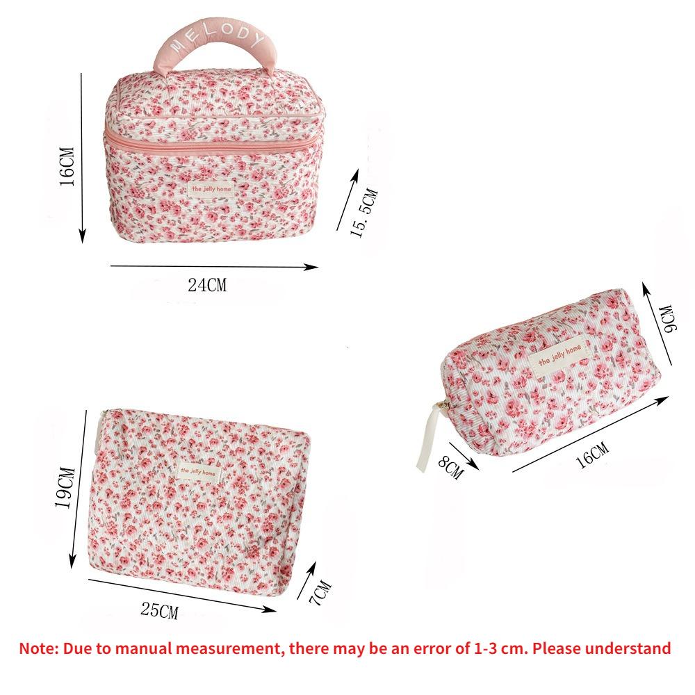 1pc/set Floral Quilted Makeup Bag, Multifunctional Makeup Bag, Large Capacity Travel Makeup Box, Cute Portable Toiletry Bag Set