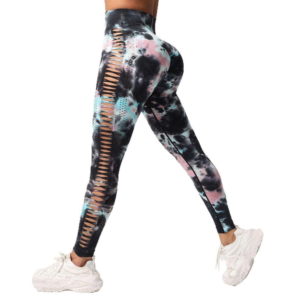 2025 Spring/Summer Women's High Waist Tie-Dye Quick-Dry Yoga Pants with Mesh