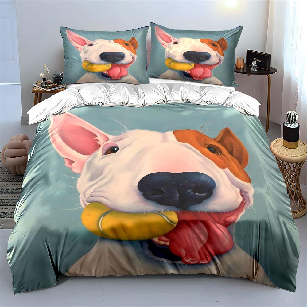 Playful Dog Art Decor Set Bedding Set with 1 Duvet Cover 2 Pillowcases Single Double King Queen, Gift