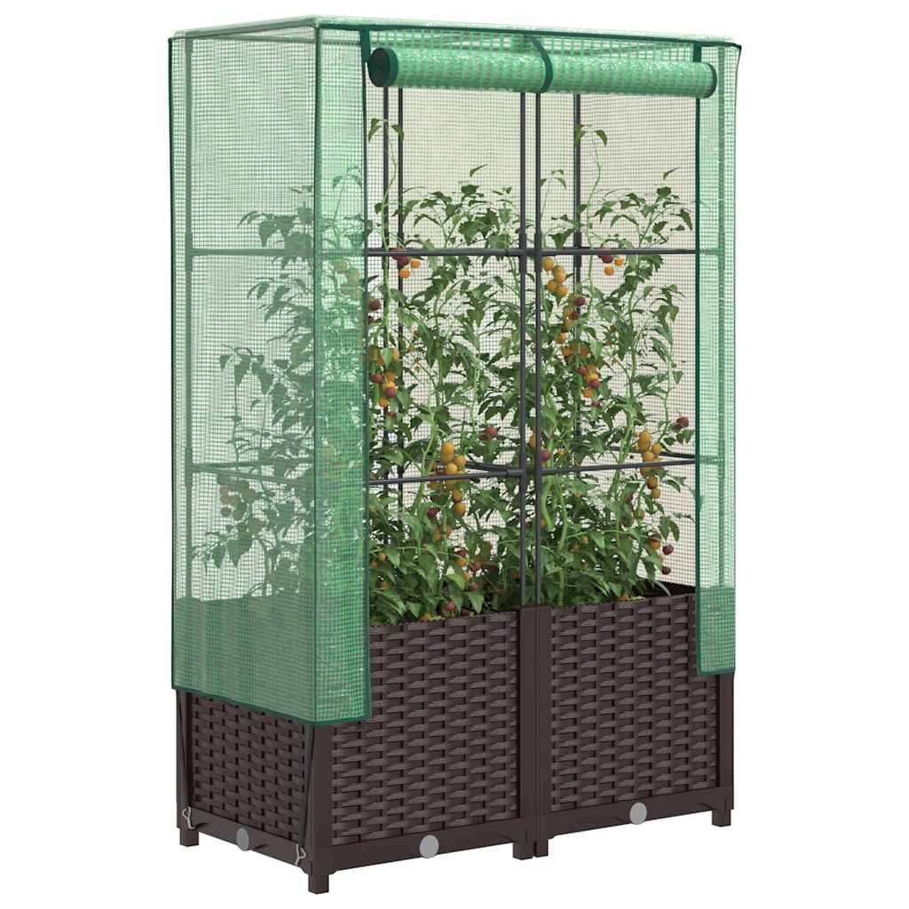 Vidaxl Erhöhtes Pflanzbeet mit Gewächshaus, Rattan-Optik, 80X40X138 Cm