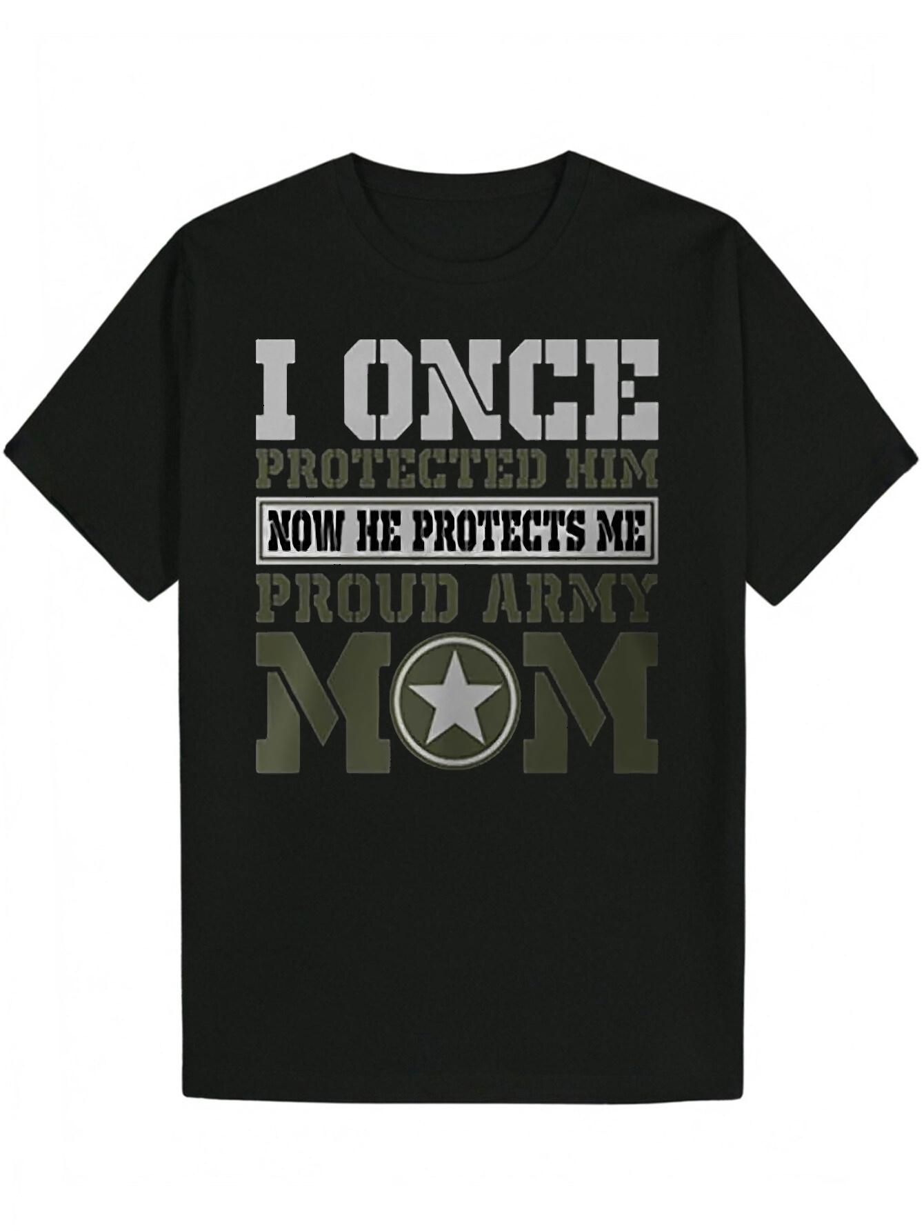 Military Pride T-shirt - Army Mom Proud Protector Graphic Tee - Black with White Lettering - Lightweight Breathable Polyester Shirt for Soldiers XXL