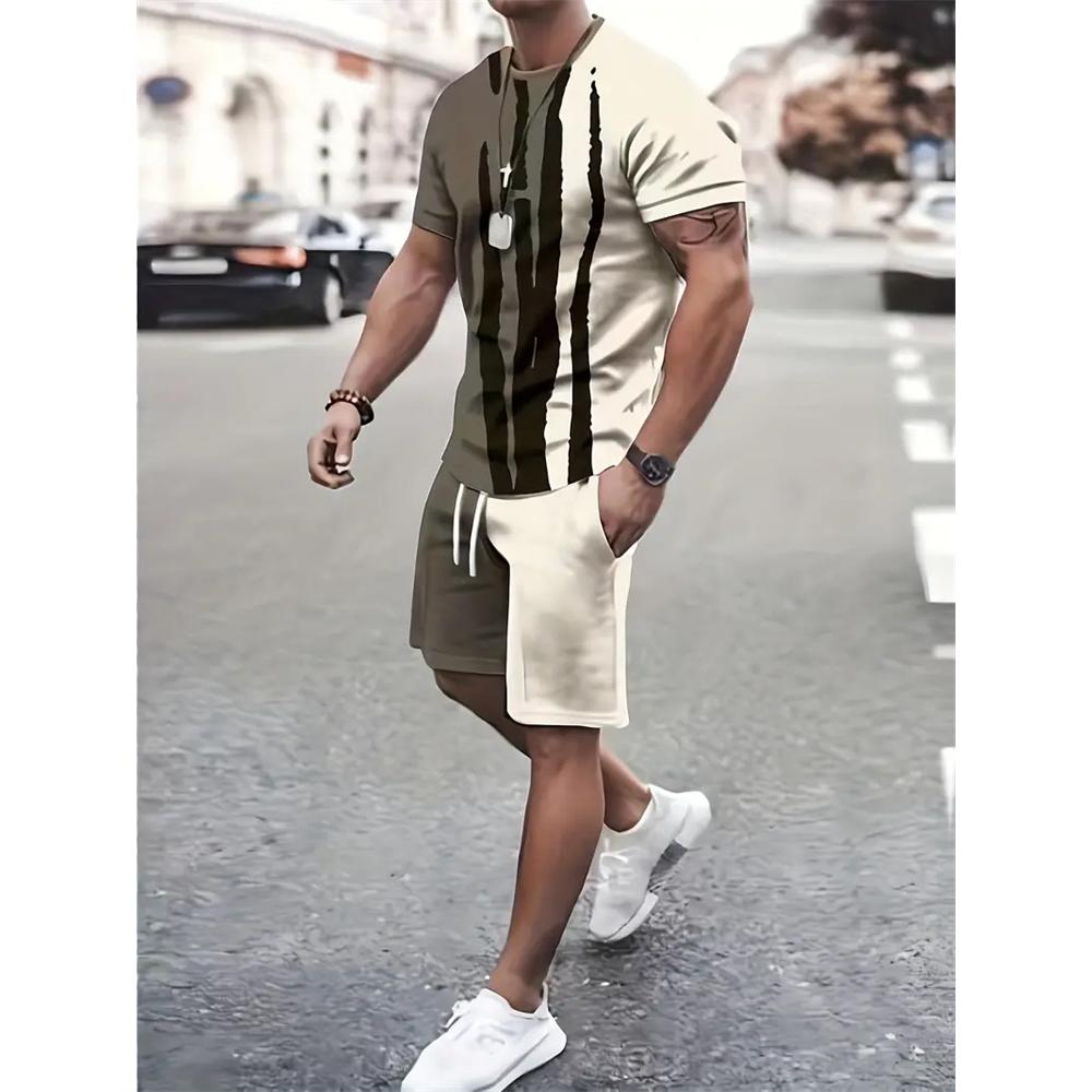 2024 Neue Sommer-Sportbekleidung Herren Kurzarm Shorts 2-teiliges Set Herren Street Camouflage-Print Trendiges Shorts-Set Herrenbekleidung