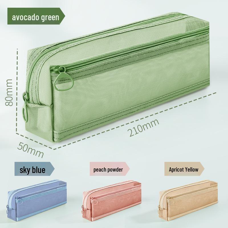 Double-Layer Mesh Transparent Pencil Case - Japanese Style Student Stationery Box for Exams