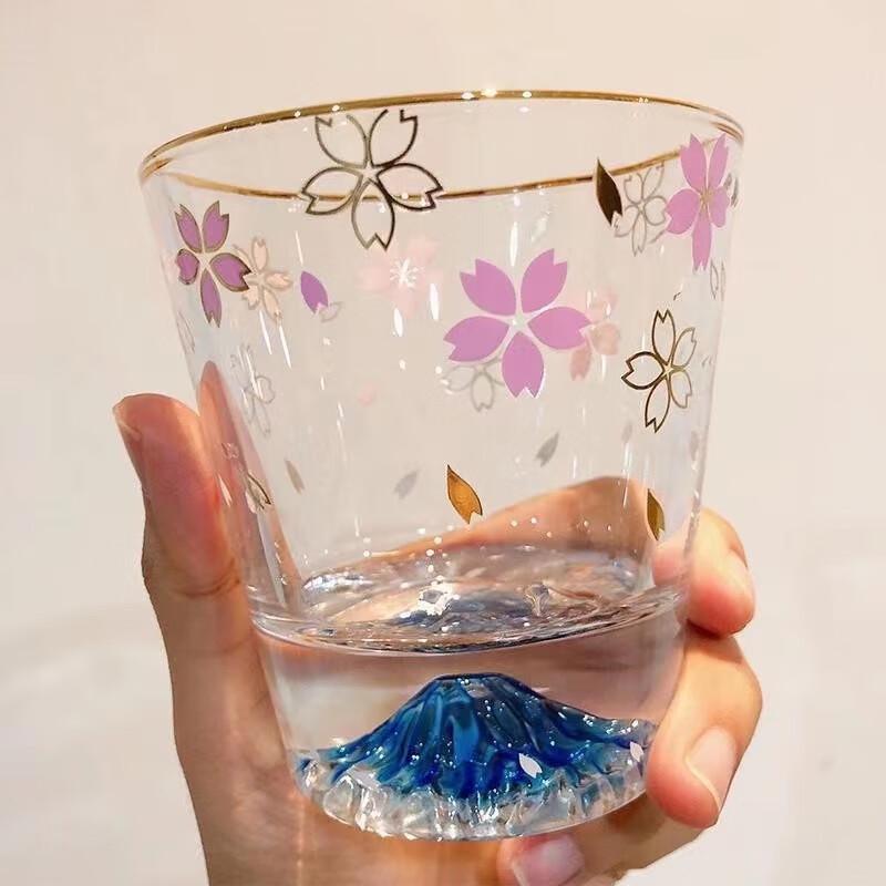 Sakura Fuji Mountain Gold Rim Glass Tea Cup
