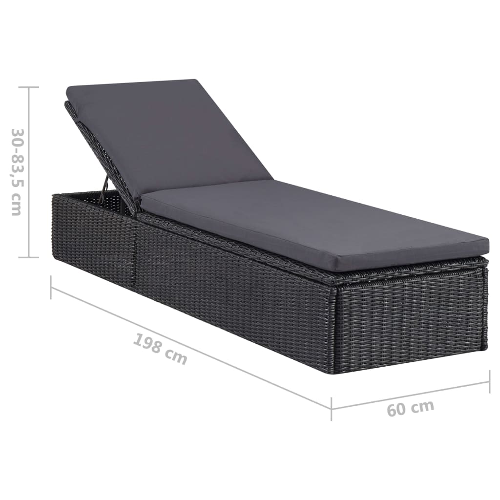 Sun Lounger Poly Rattan Black and Dark Grey