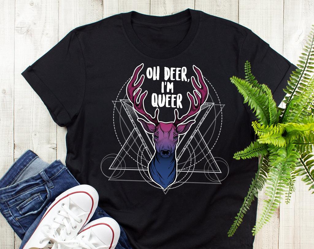 Bisexual Pride Shirt, , , Oh Deer I'm Queer, Bi Gift, LGBT T-shirt, Gay Pride Month Festival Tee, Bisexuality Tops, Bi Flag, LGBTQ