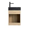 40cm Wall-mounted Bathroom Vanity with Undermount Basin, Black Marble, Plywood Cabinet with Stripes, One Door, Pre-assembled, White Oak Wood Grain