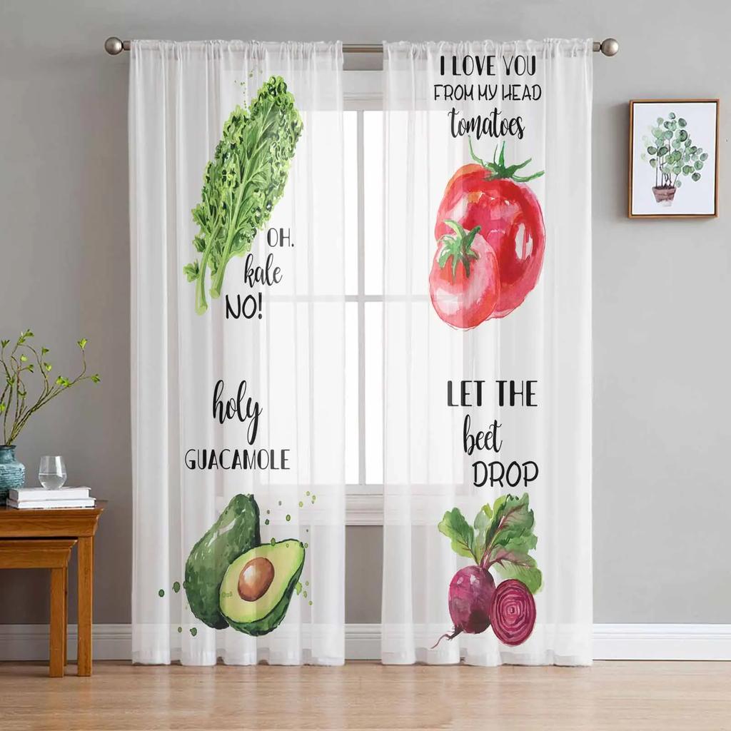 Watercolor Vegetable Texture Sheer Curtains for Bedroom Living Room Decoration Window Curtain Kitchen Tulle Voile Organza Drapes