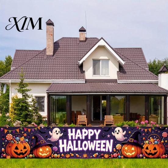 Indoor Wall Hanging Decor Halloween Fence Banner, 118 x 20 Inch Large Yard Sign Banner Flag, Scary Script Killing Game Decorations Party Backdrop