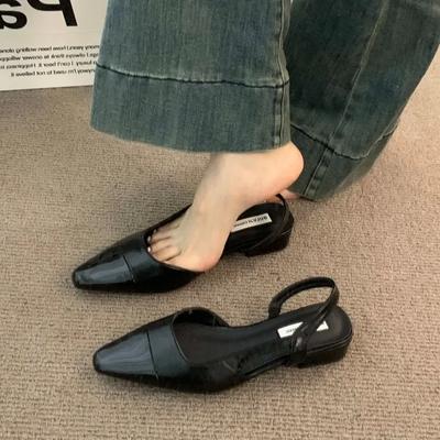 Women's Summer New Simple Solid Color Baotou Sandals Casual Versatile Office Sexy Pointed Ladies Low-heeled Shoes Mujer Zapatos