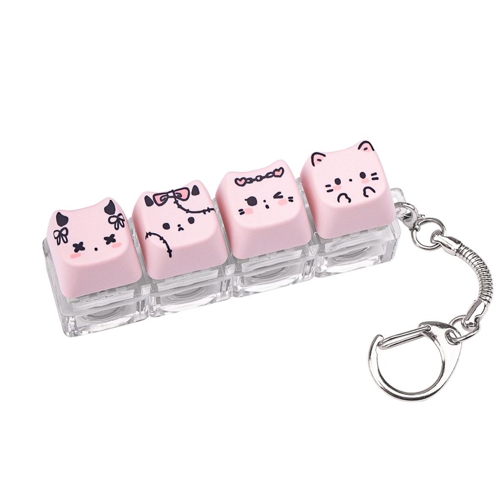 MAIMOOO Keychain Tester Fingertip Toy And Stress Reliever Cute Pink Glowing Cat Mini Keyboard Pendant (Translucent/Opaque).