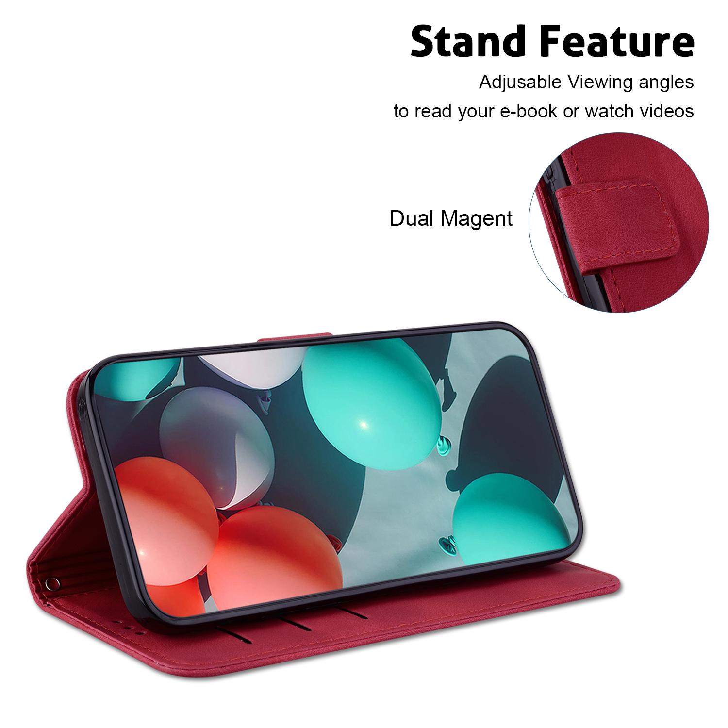 

For Google Pixel 8 Pro 7-Shape Imprinted Smartphone Case Folding Stand Leather Wallet Cover Red