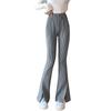 Grey Flared Pants Women's Trousers Autumn and Winter New High-waisted Split Checkerboard Drooping Feeling Lazy Wind Straight Casual Trousers