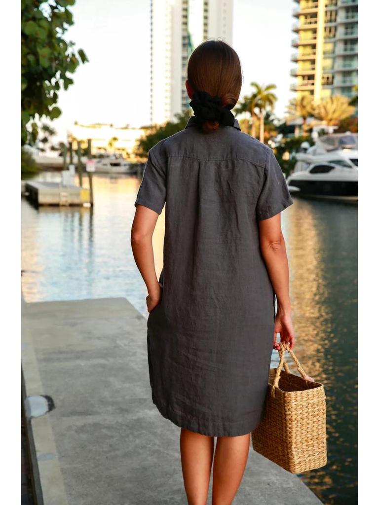 2023 European & American Cotton Linen Shirt Dress with Pockets & Buttons