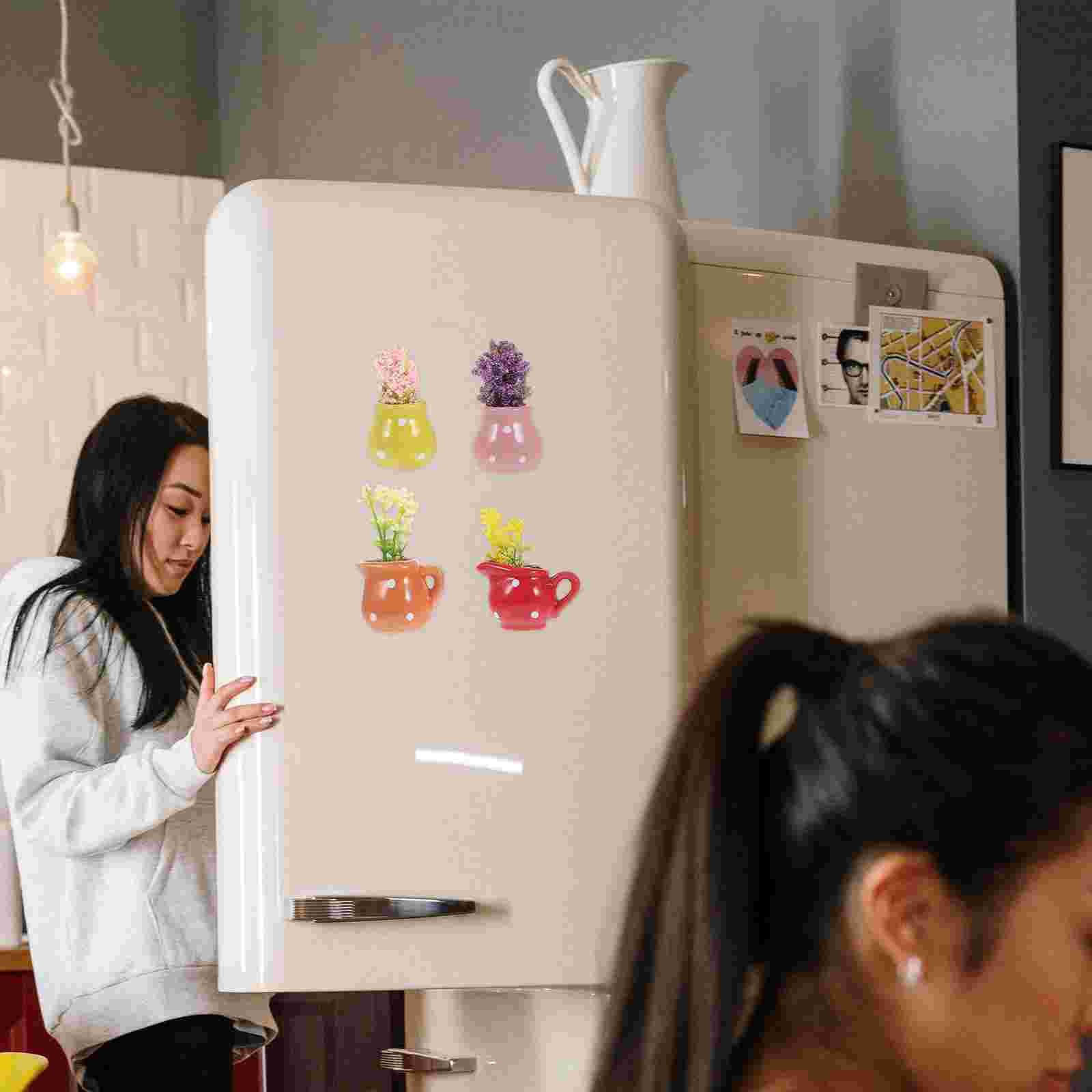 

4 шт. Магнит на холодильник Наклейка Горшечные магнитные наклейки на холодильник Поставка суккулентов Декоративные магниты Керамика