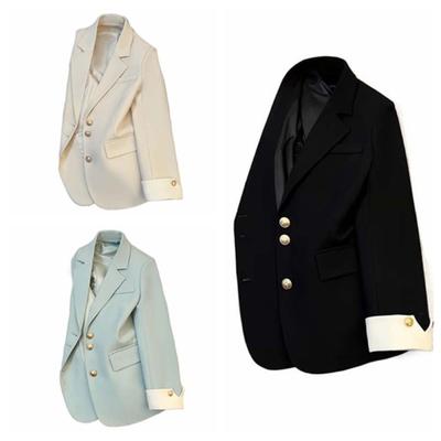 Single-breasted Vintage Suit Jacket Oversized Casual Loose Blazer Sweet Notched Coat Women  Office