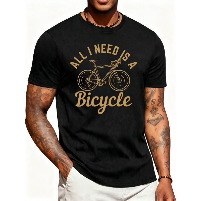 Men'S Graphic T-Shirt - Breathable Soft Lightweight - All I Need Is A Bicycle - Retro Funny Graphic Casual Short Sleeve Summer Top, Gift for Him