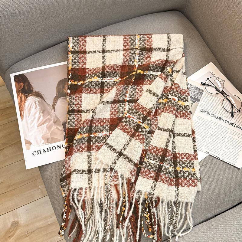 2024 Autumn And Winter New Line Couple Imitation Cashmere Scarf Women'S Pink Plaid Shawl Tassel Warm Scarf Versatile
