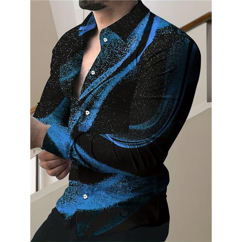 Forår Herreskjorter Mode Retro Gade Tekstur Printede Skjorter Herre Langærmet Revers Skjorte Skjorte Top Kontortøj