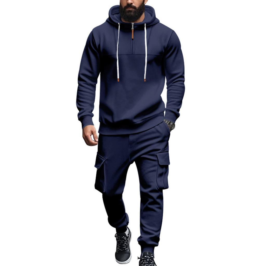 Men  Leisure  Hooded Hood  Hoodie  Trousers  Adding Fleece  Loose  Hoodie  Set