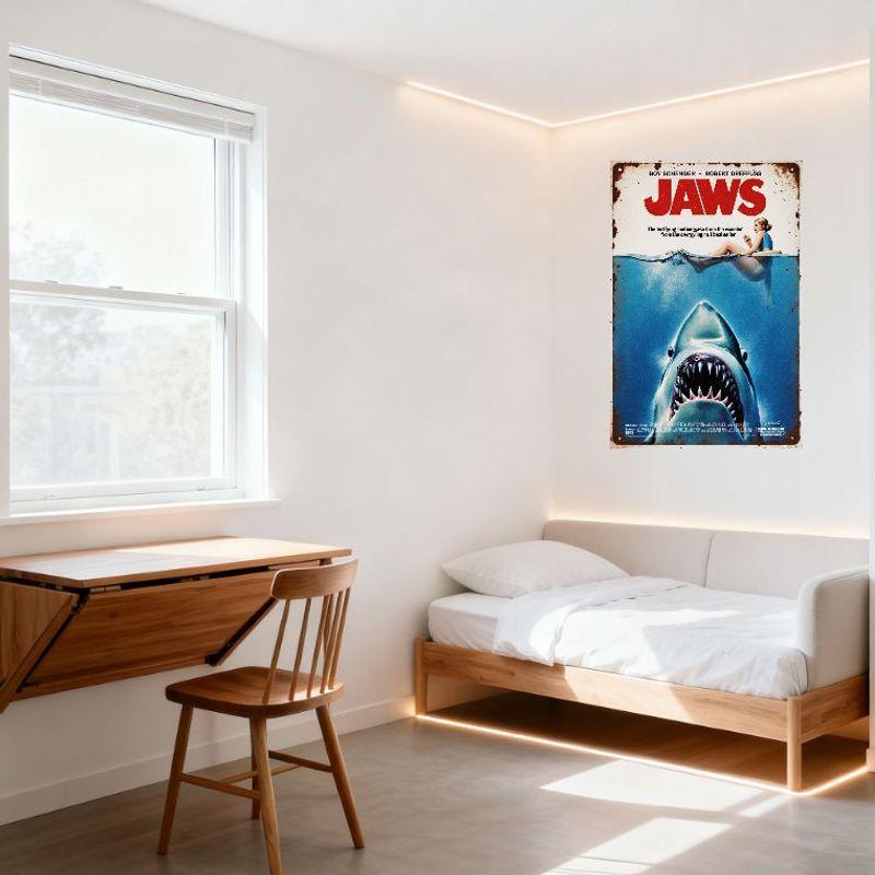 Jaws Vintage Metal Tin Sign Classic Horror Movie Poster Rusty Texture Wall Decor for Home Man Cave Bar Club Cafe