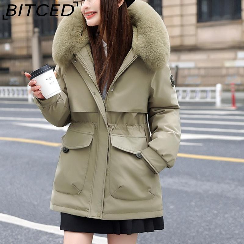 BITCED Women's Winter Slimming Down Jacket with Fashionable Fleece Lining and Thick Fur Trim
